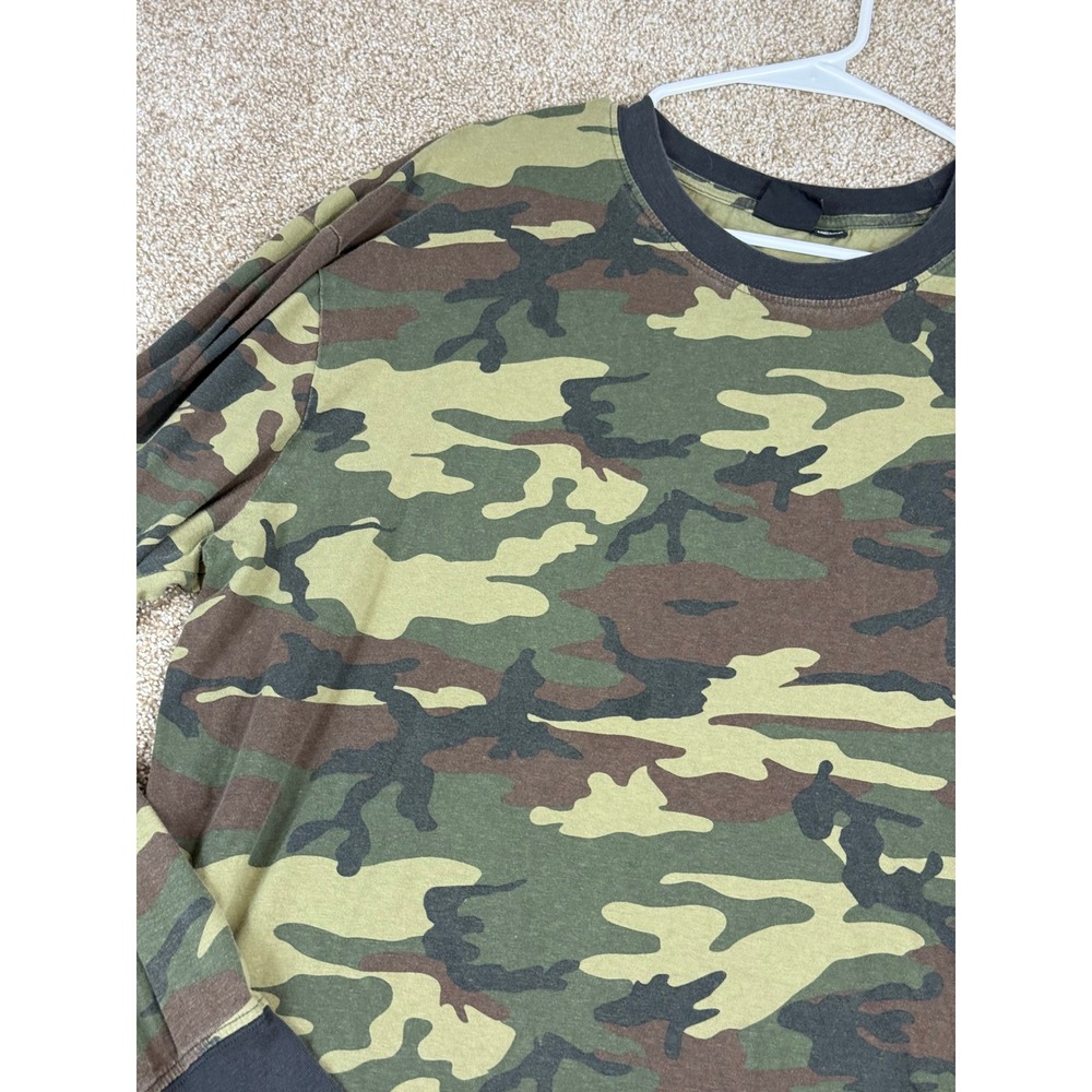Cotton On T-Bar Mens XL Camo Long Sleeve T-Shirt Green Brown Woodland Skater